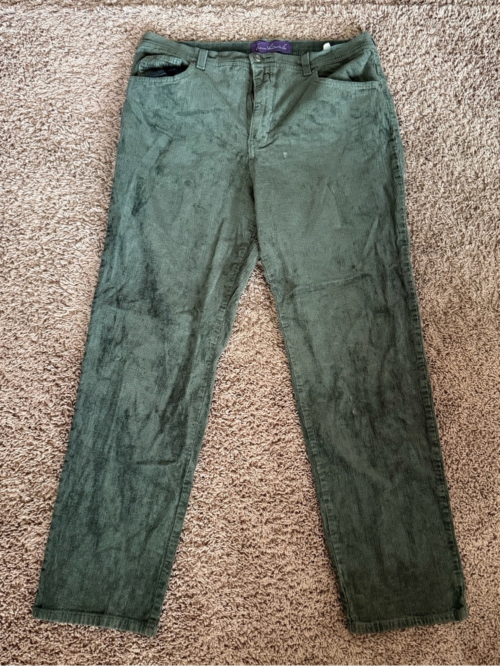 Gloria Vanderbilt Dark Green Corduroy Pants - Straight Fit